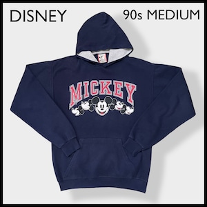 【Disney】90s USA製 ミッキーマウス MICKEY アーチロゴ プリント スウェット パーカー プルオーバー フーディ MEDIUM US古着