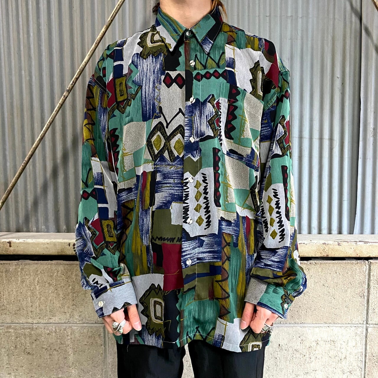 古着 柄シャツ Lサイズ - シャツ