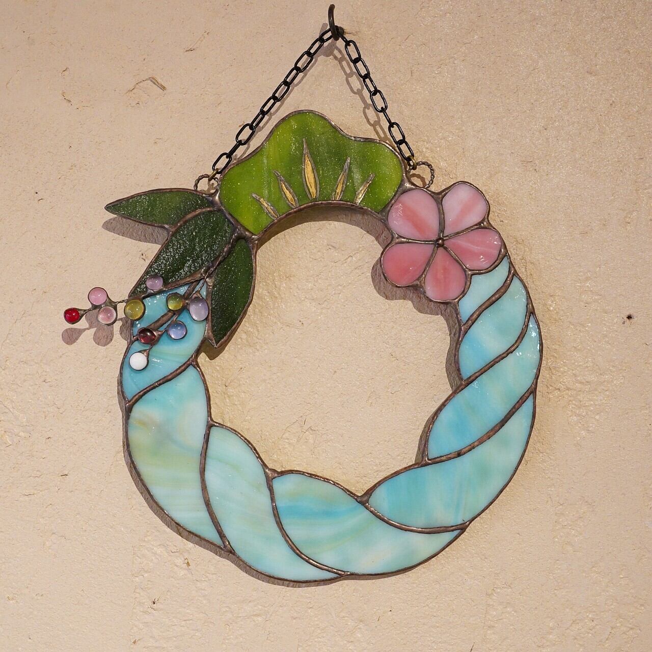 【森中 美佐江】ステンドグラスのしめ飾り 大