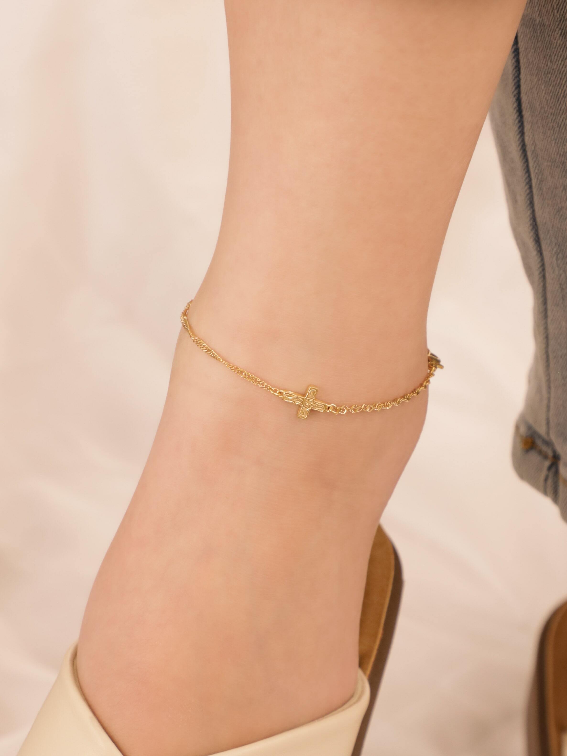 screw 】 316L medai & cross anklet #a25 | rani