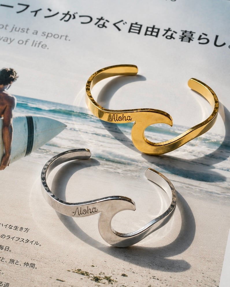 S.Steel Wave Bangle (ALOHA)ver.3