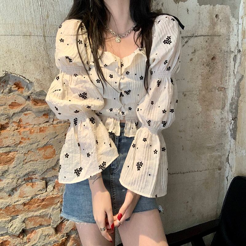 サマーフローラルシャツ トップス ロング 夏物 花柄 YY-ファッション62414220426