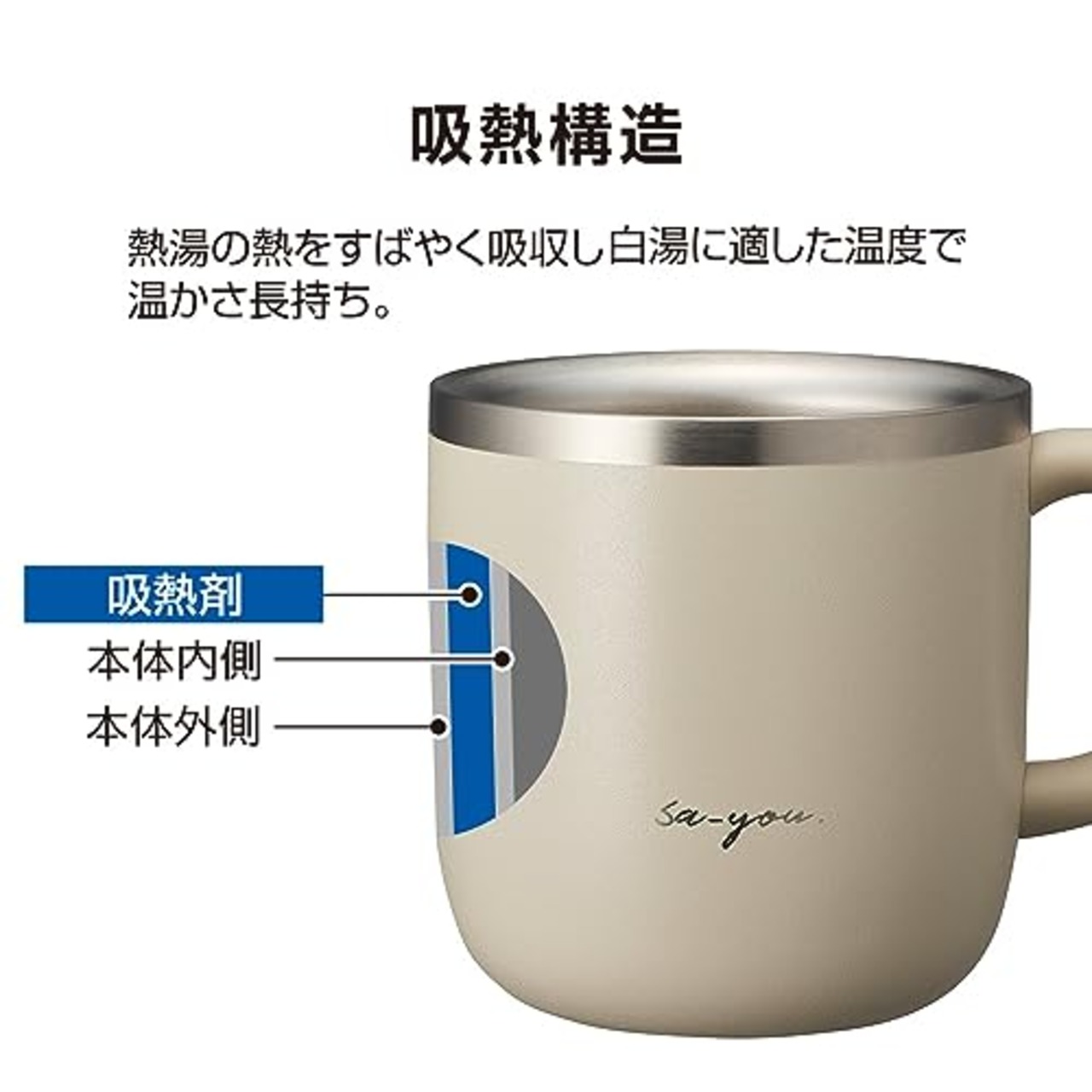 【白湯専用マグカップ】 ドウシシャ マグカップ 白湯専科 320ml 温活 冷え性対策 吸熱構造 ピンクベージュ ON℃ZONE（オンドゾーン）