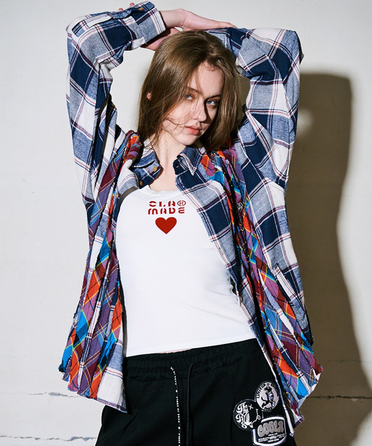 【ATELIER LINE】リメイクオーバーサイズカラーチェックシャツ　CQ-48075H