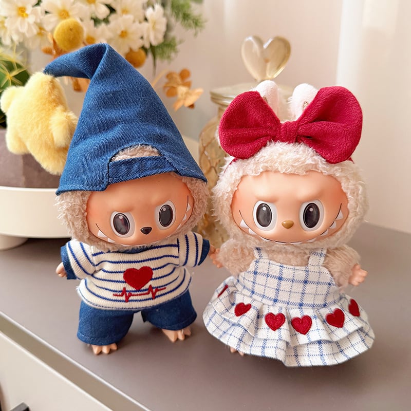 Labubu 1-3世代対応 バレンタイン カップル 男の子/女の子 ハート刺繍