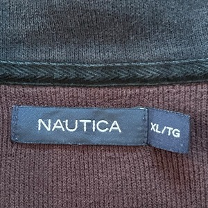 【NAUTICA】ハーフジップ スウェット プルオーバー 刺繍ロゴ ワンポイントロゴ バックロゴ ブラウン X-LARGE ビッグシルエット ノーティカ US古着