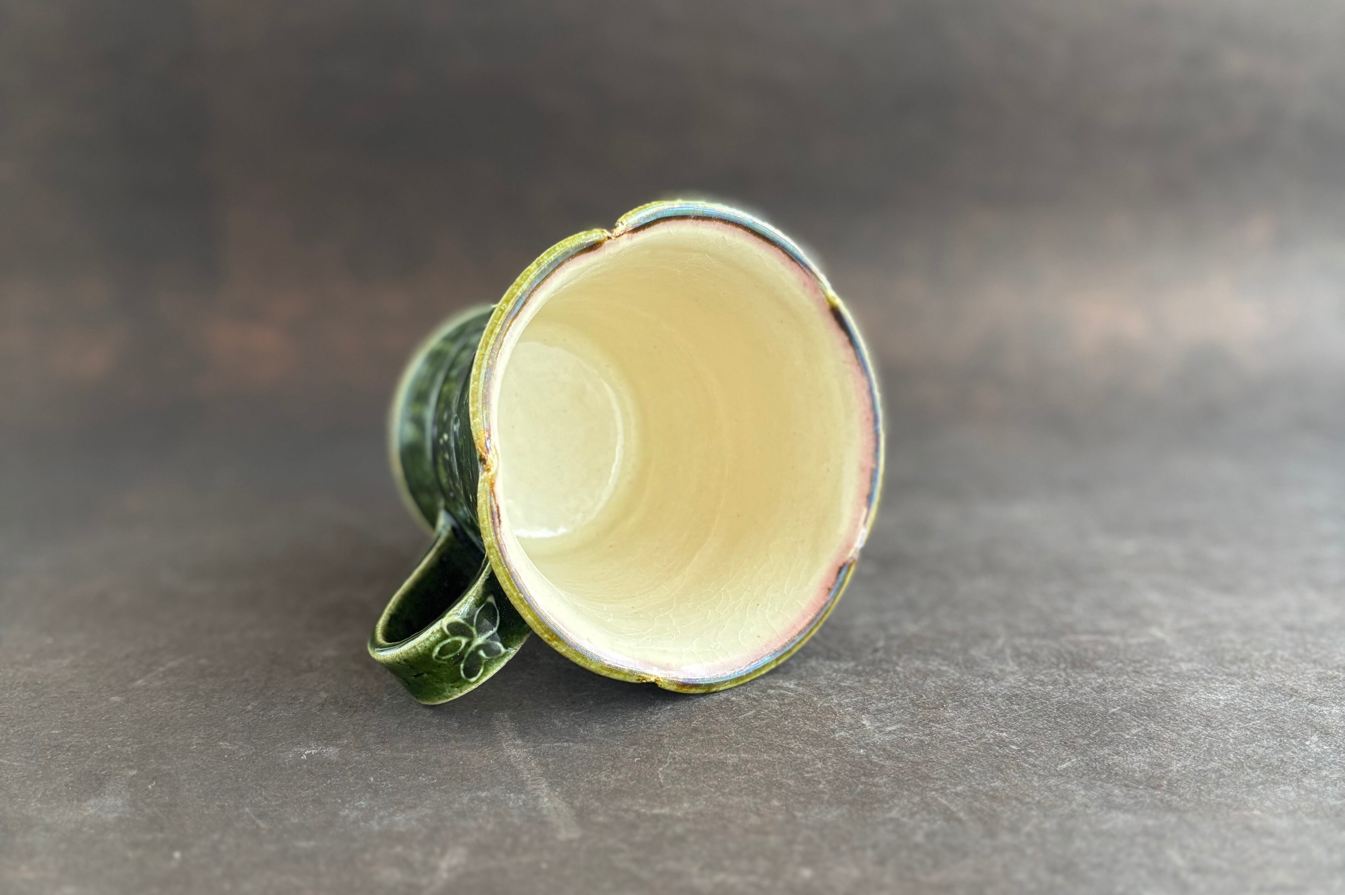 土和のルリエフ　織部お花形マグカップ