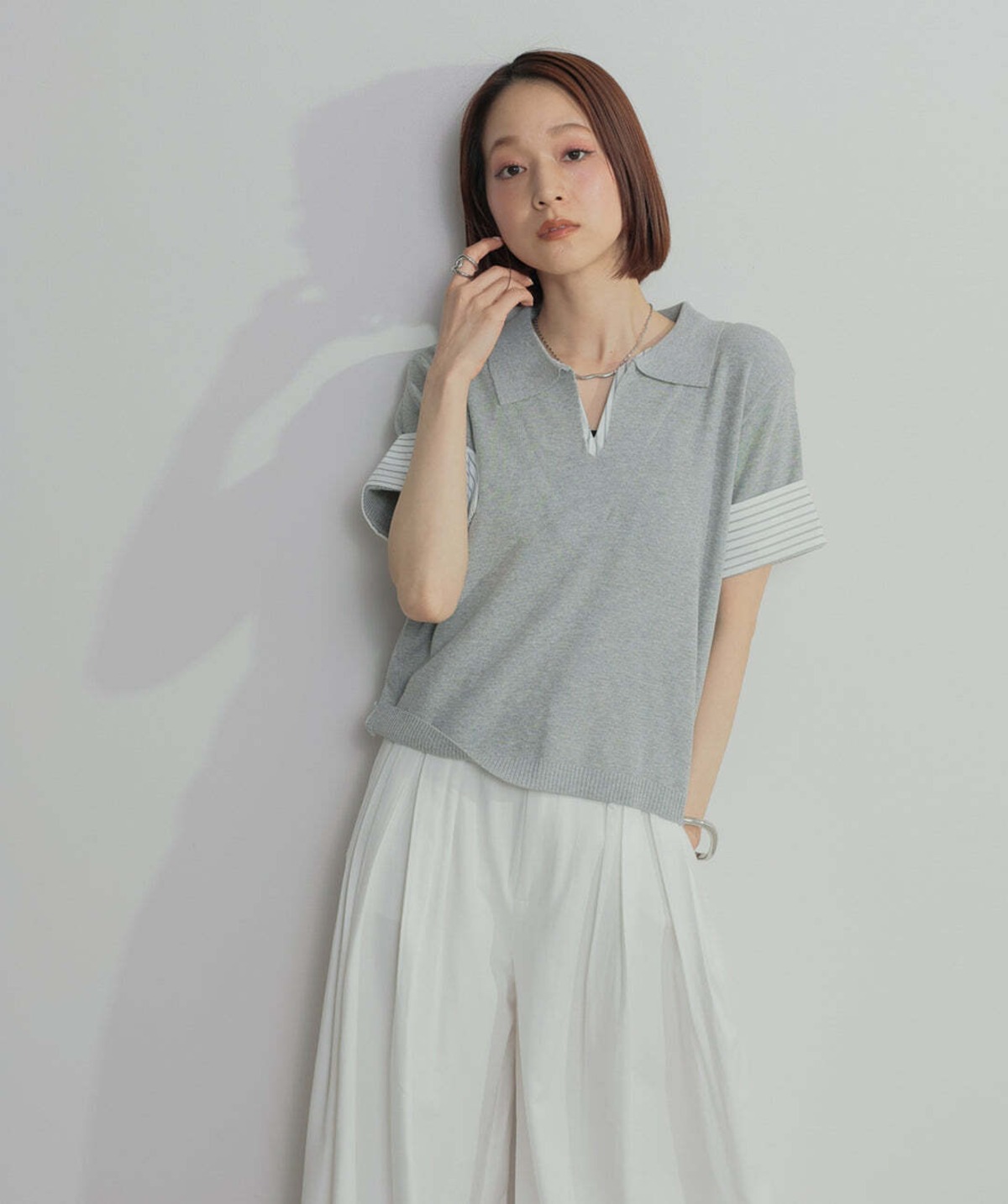 2603012 レイヤードポロニットトップス gray | エルキカク