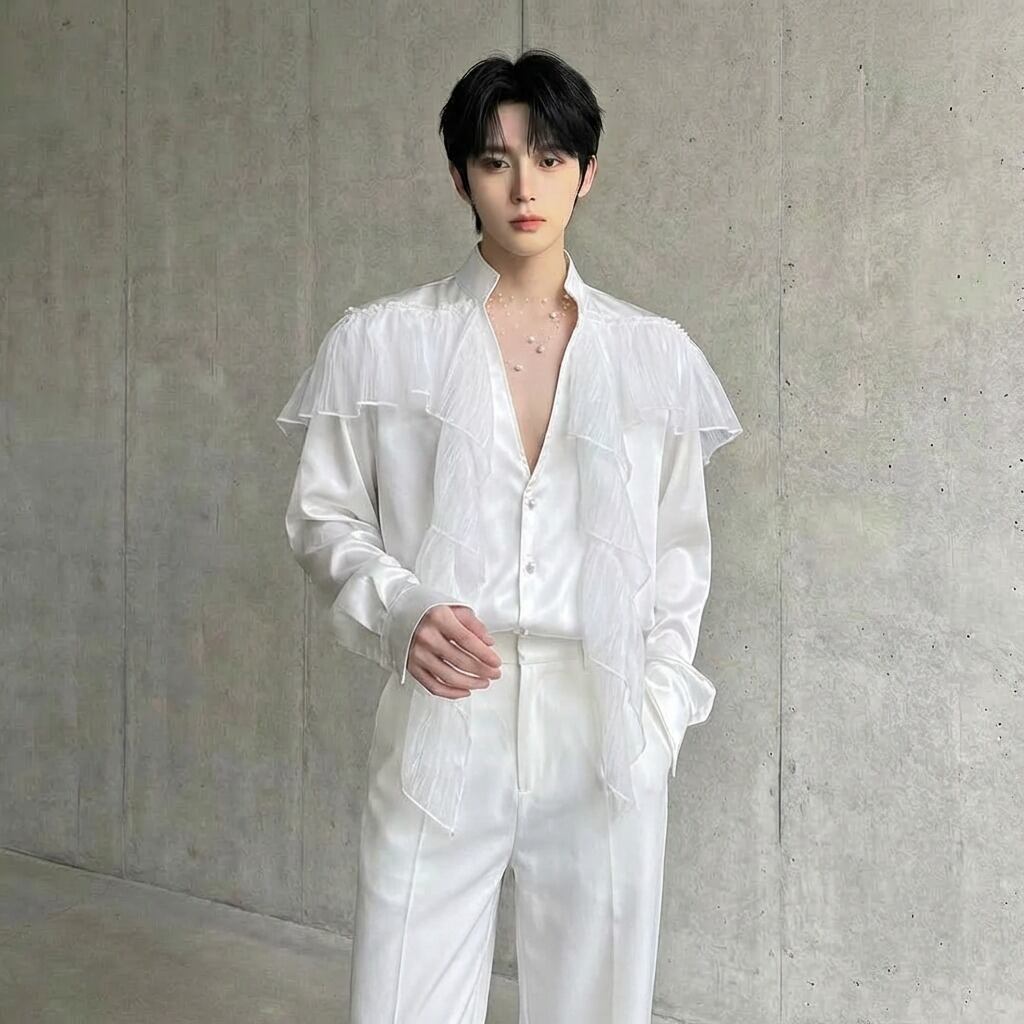 ロマンティックスタイル Vネックプリーツフリルシャツ D12270