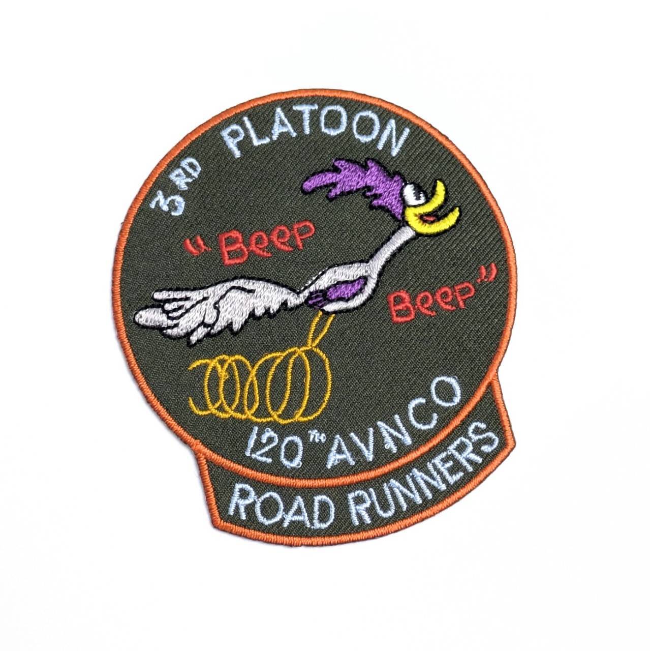 送料無料！ ★刺繍アイロンワッペン★【 Looney Tunes / ルーニーテューンズ 】 ロードランナー“ 3rd PLATOON ” ミリタリーワッペン〚アメリカン雑貨 アメトイ〛