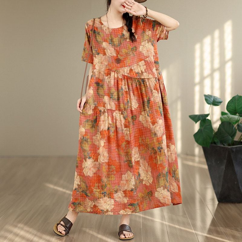 PRINT UNEVEN FLARED MIDI HALF DRESS M-17983