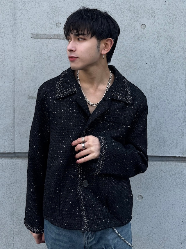 【ALUDE SELECT】short lame design tweed jacket