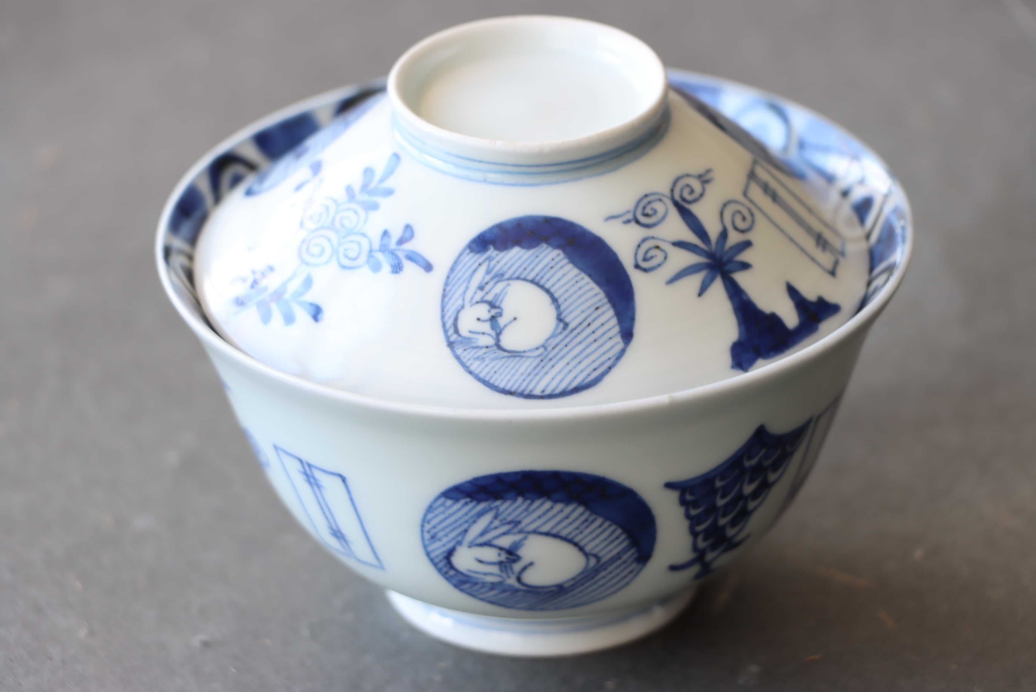 古伊万里　ころ茶碗　染付矢羽　骨董　R1378ダB 古伊万里 ころ茶碗 染付矢羽 骨董 R1378ダB 古伊万里 ころ茶碗