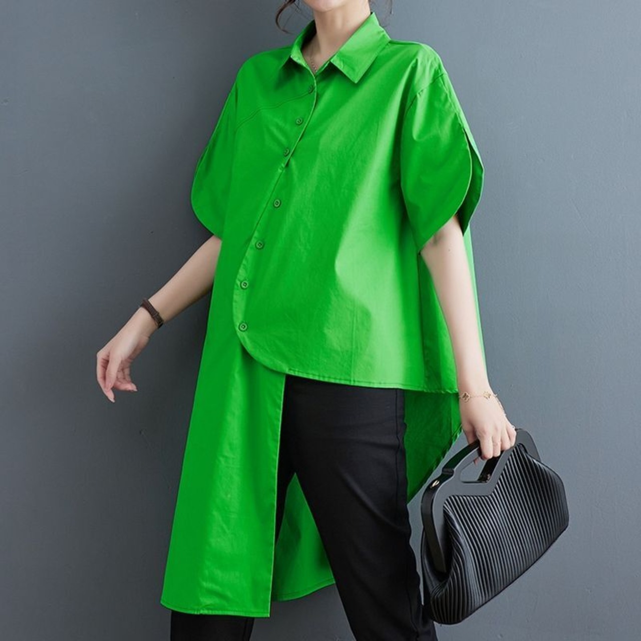 アシンメトリー ボタンダウン シャツ30054