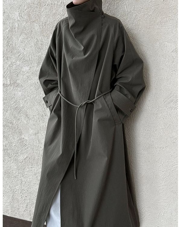 COYSEIO DRAWSTRING グレー 長袖 Standneck Rope Coat | Leonie