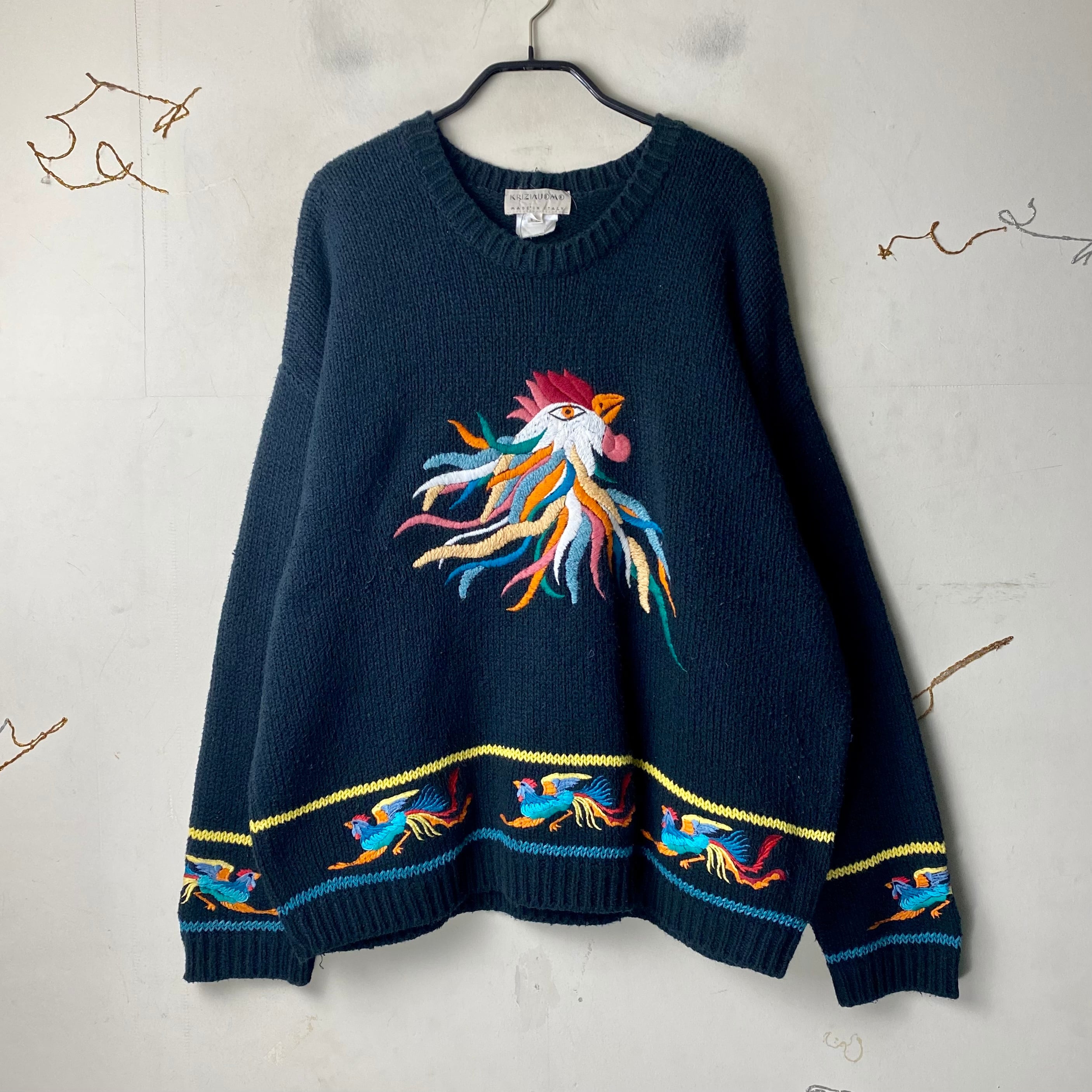 vintage KRIZIA UOMO embroidery cotton knit sweater | NOIR ONLINE