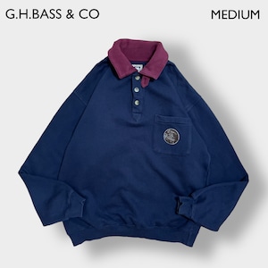 G.H.BASS & CO ハーフボタン スウェットシャツ トレーナー 長袖ポロシャツ M ロゴ 胸ポケット ドッグイヤーカラー 切替 SWEATSHIRTS US古着