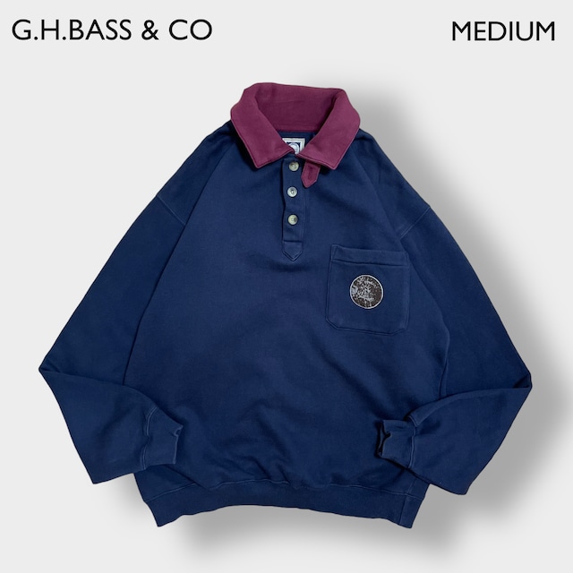 G.H.BASS & CO ハーフボタン スウェットシャツ トレーナー 長袖ポロシャツ M ロゴ 胸ポケット ドッグイヤーカラー 切替 SWEATSHIRTS US古着