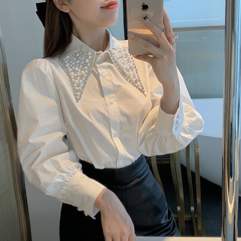 ホワイトシャツ オータムスリーブルーズトップス 秋物 ガールズファッション60511162208