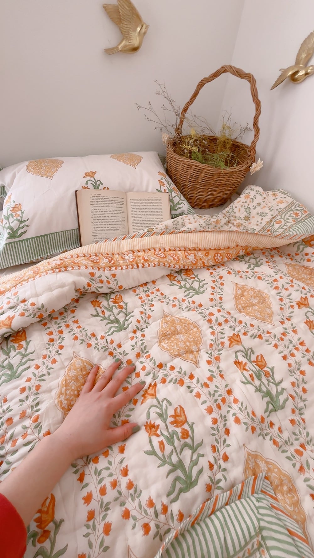 M・ミモザの朝 ブロックプリントキルト | ブロックプリントキルト専門