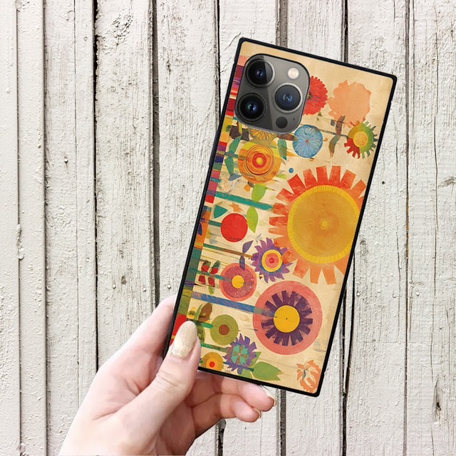 iPhoneケース ひまわり 北欧レトロポップ｜ミッドセンチュリー風花柄 NOR127