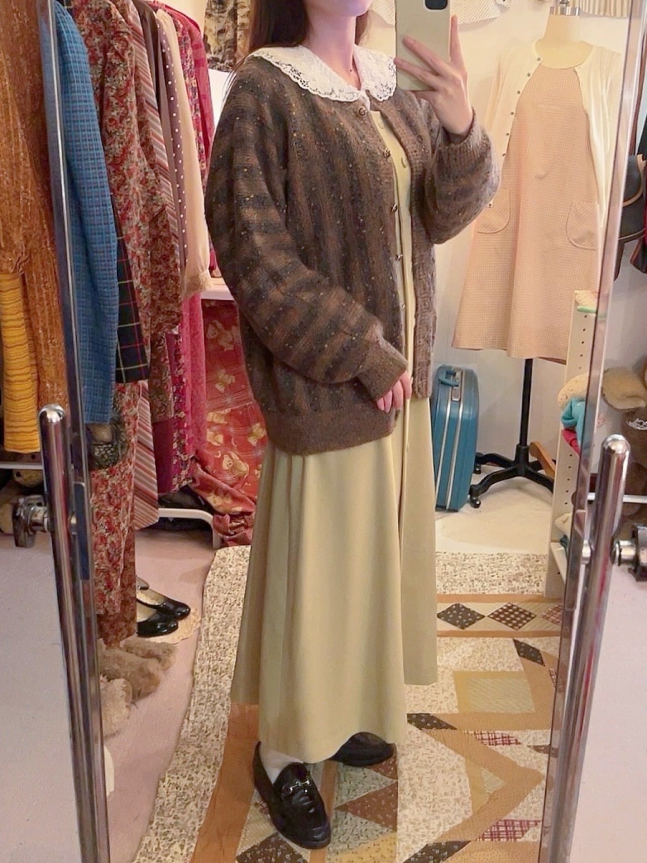 brown fancy yarn knit cardigan