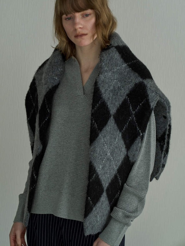 611. Boutique Ordinary / ブティークオーディナリー　Argyle Knit Cardigan (アイボリー/ブラウン/グレー)  (BO26-604N)