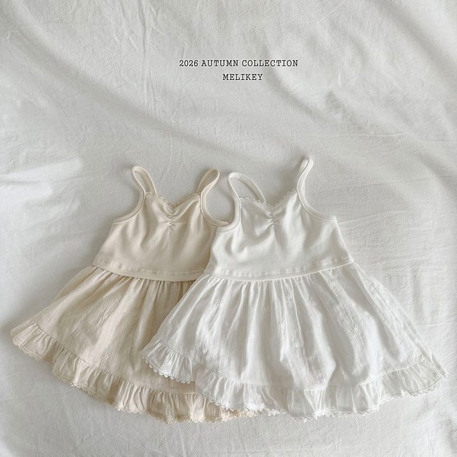 韓国子供服 / 26Autumn / 〖取寄〗Melikey / バレエフリルノースリーブワンピース / 女子服 *XS~JM*