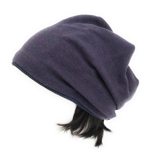Unisex ニット帽子" 大人用 つけ毛付き：カラー青藍（せいらん）男女兼用フリー M~L