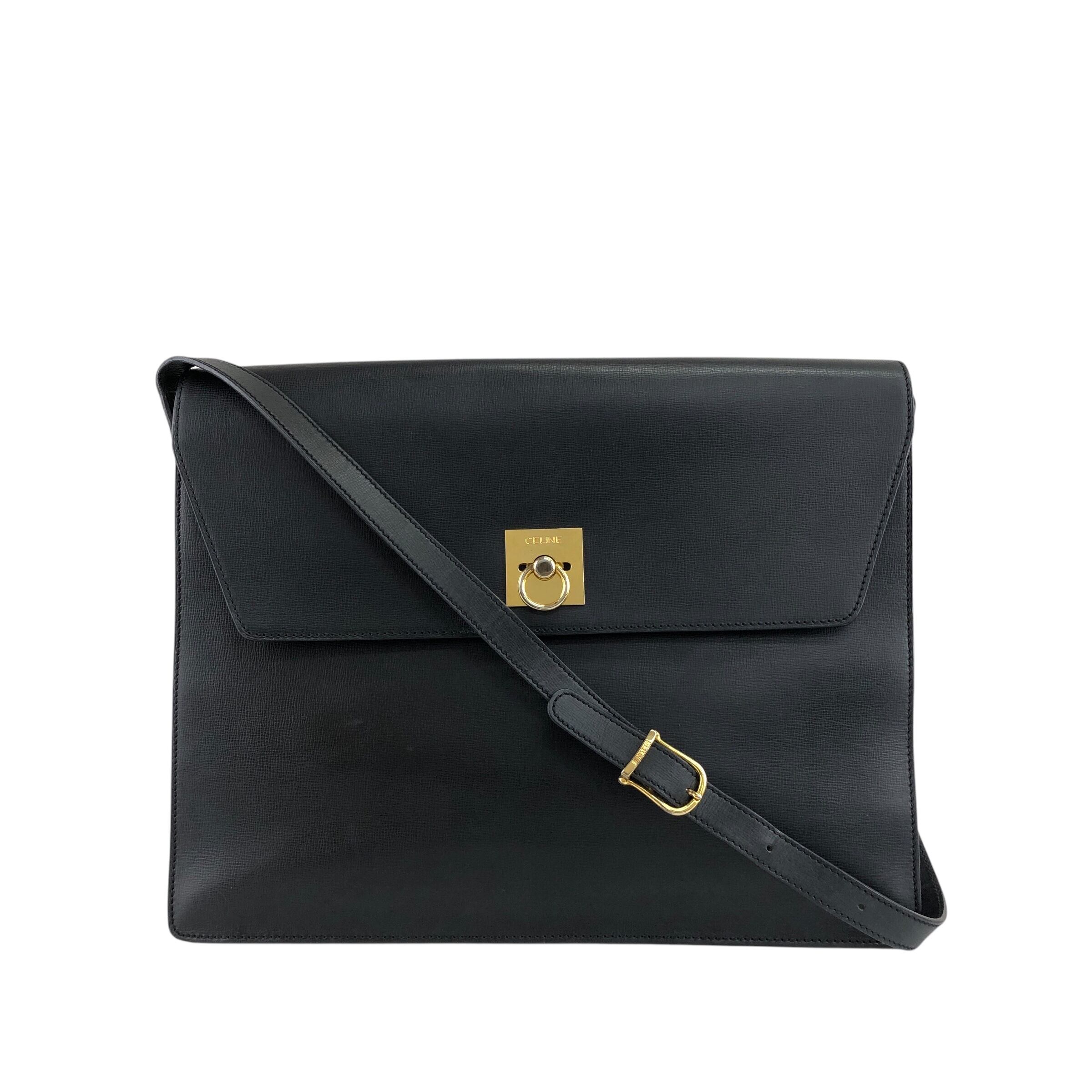 CELINE セリーヌ ショルダーバッグ ブラック ガンチーニ レザー A4
