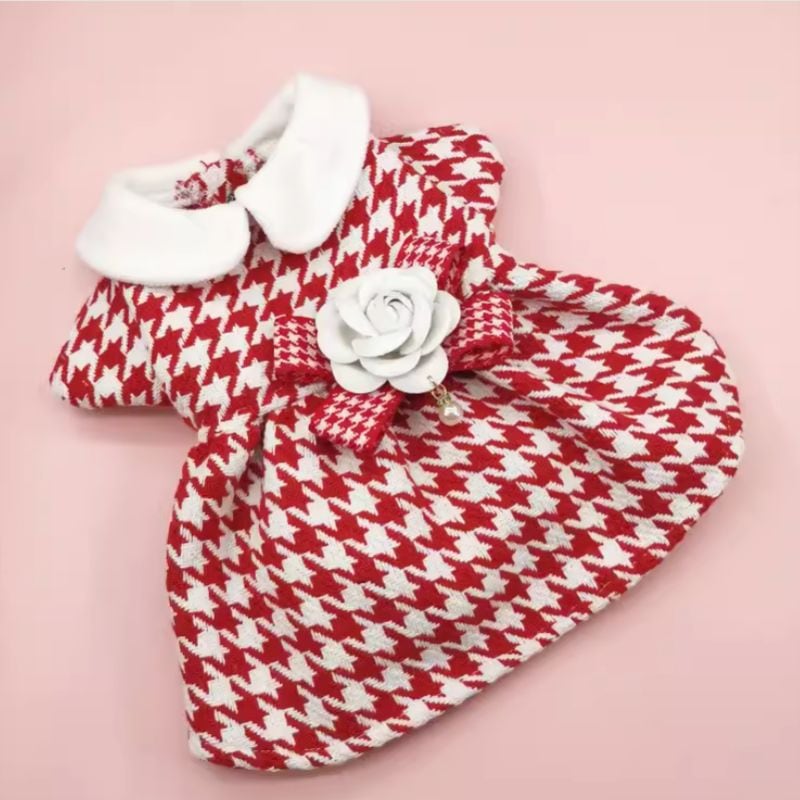 白黒千鳥のレトロなドレス 犬服 00400