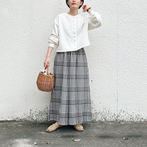 Cotton crêpe check wide pants