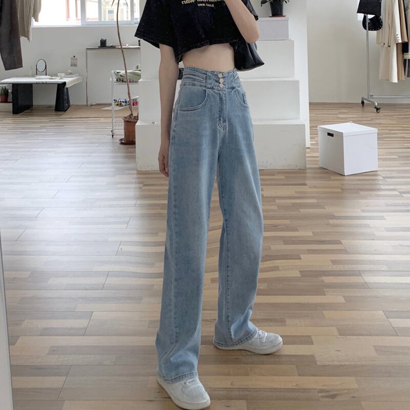 スプリングオータムハイウェストウェストジーンズ ルーズパンツ 春物 秋物 試着室93849578277