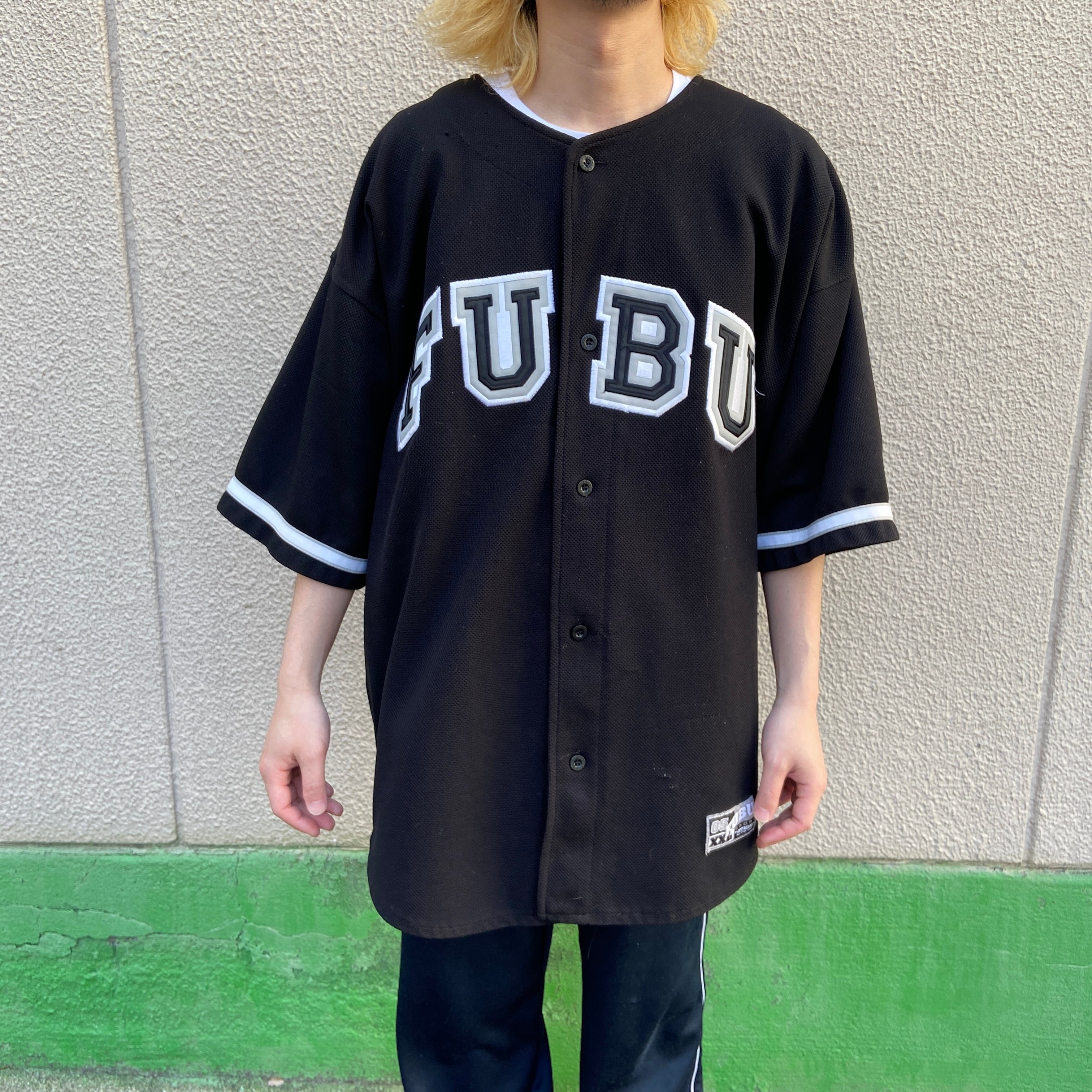 90s フブ FUBU チェックシャツ L グレー ポケット刺繍ロゴワンポイント