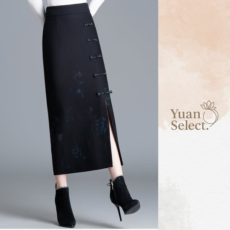 芍薬花文様　チャイナボタンロングスカート　YS00074