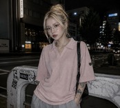 OPEN COLLAR POLO KNIT SHIRT_PINK