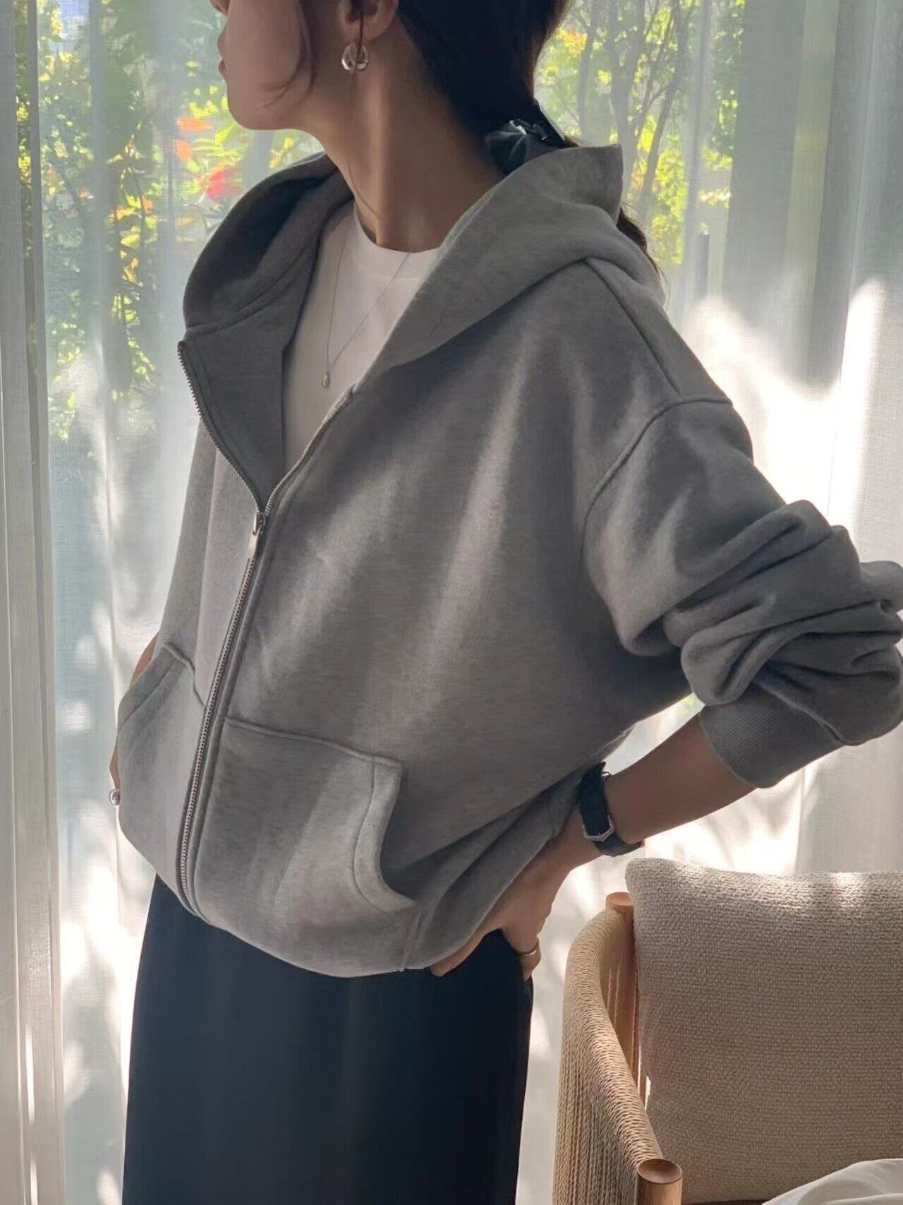 (即納)ounce / Basic hood zip up / gray