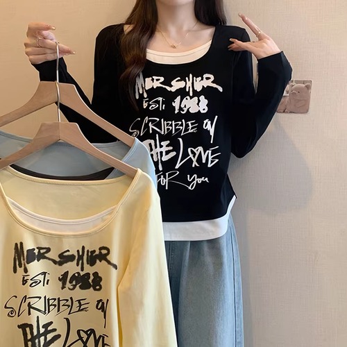 3色／レイヤード風グラフィックカットソー ・75397