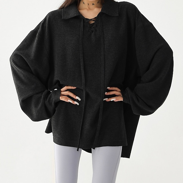 レースアップネックオーバーサイズＴシャツ［S-L］