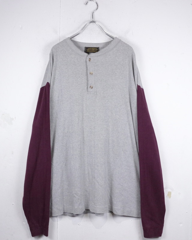 【Caka act2】90’s “Eddie Bauer” Color Switching Vintage Henley Neck L/S T-Shirt