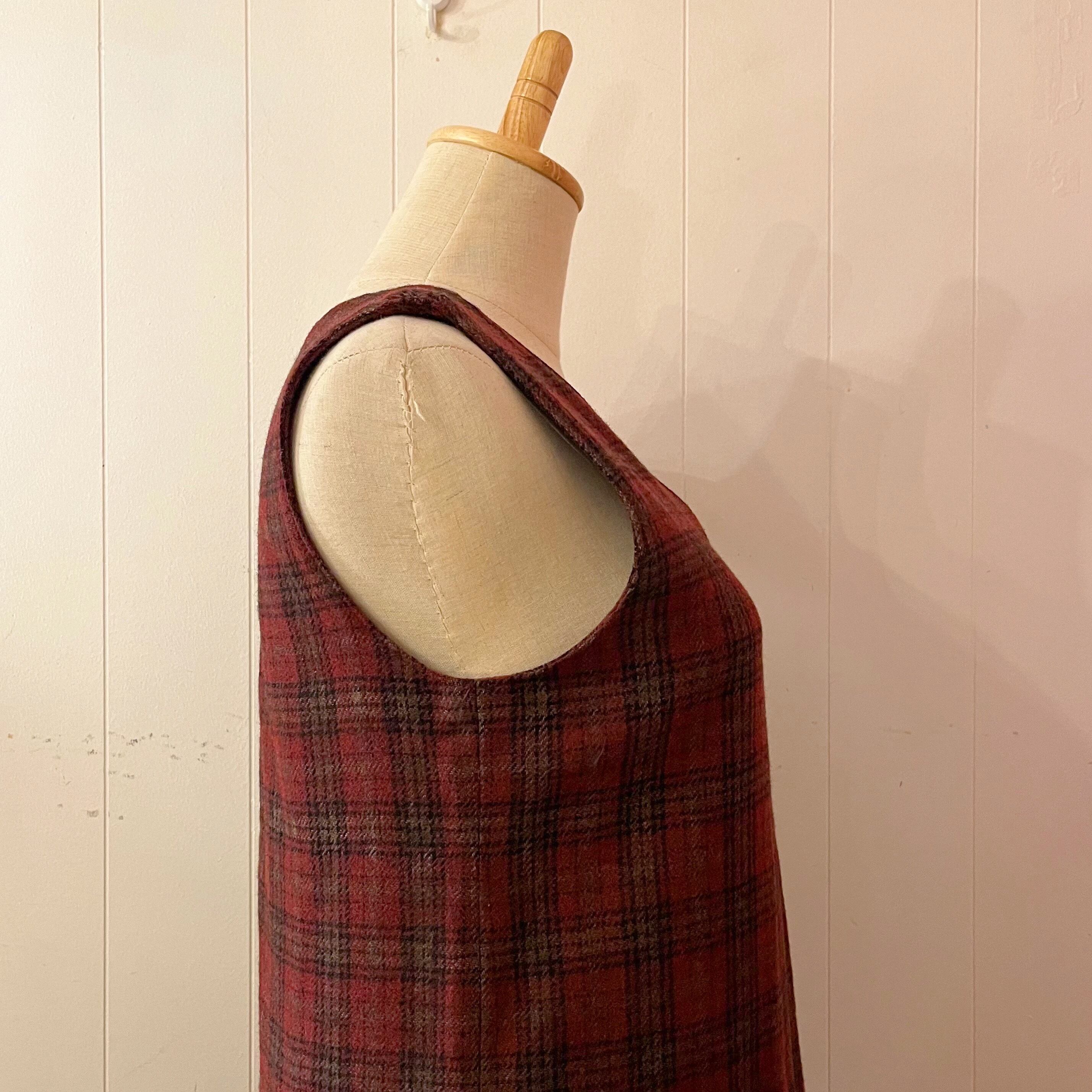 red check back button jumper skirt