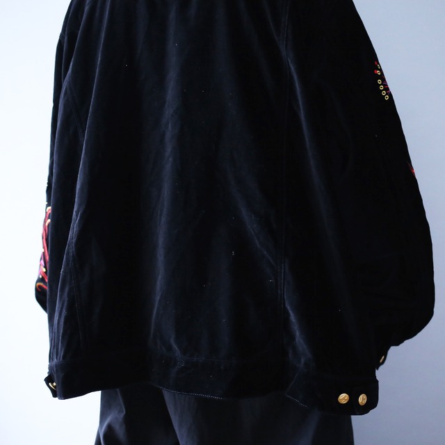 "刺繍" special art design over wide silhouette black mode velours jacket