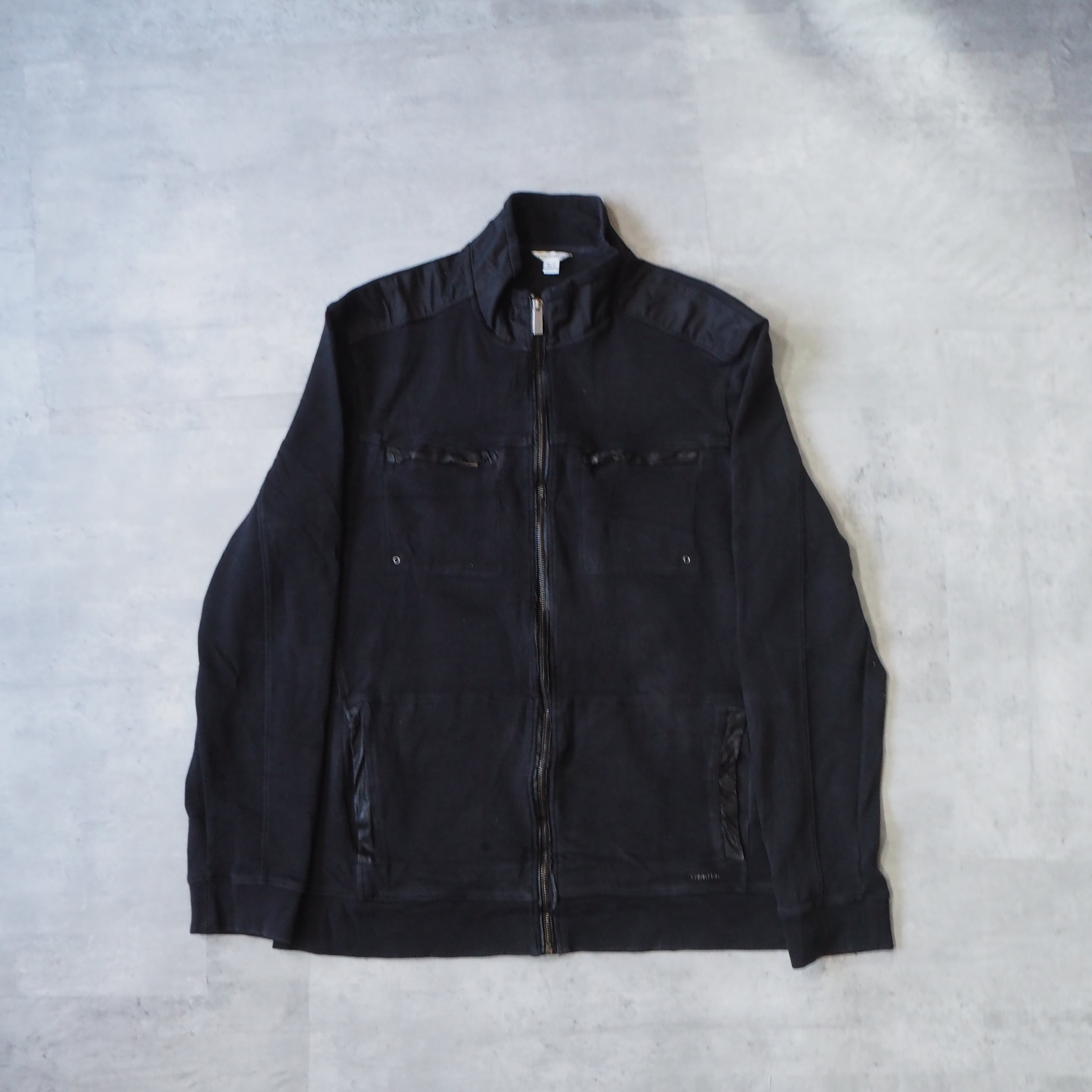 90s-00s “Calvin Klein” fake leather switching zip up high neck jacket 90年代  00年代 カルバンクライン フェイクレザー切替 ハイネック ジャケット ブルゾン ブラック