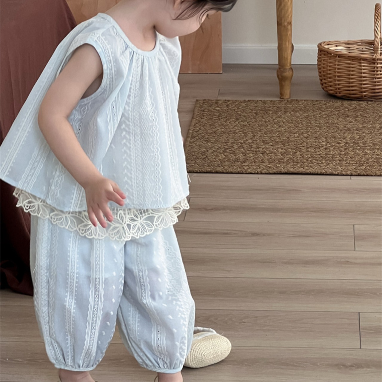 夏フリルカラーストライプブラウス＆ボトムス