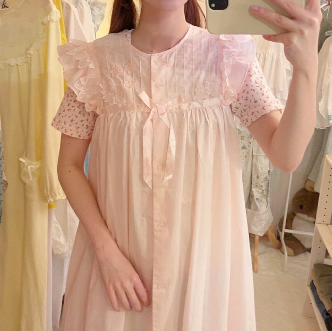 pink frill ribbon sleeve less one-piece