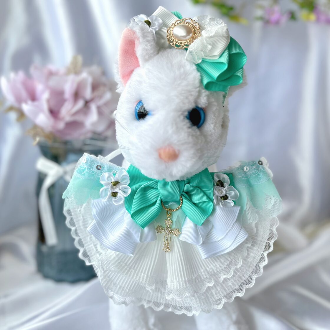 受注販売♡⃛ティファニーグリーン扇形チョーカー＆カチューシャセット 