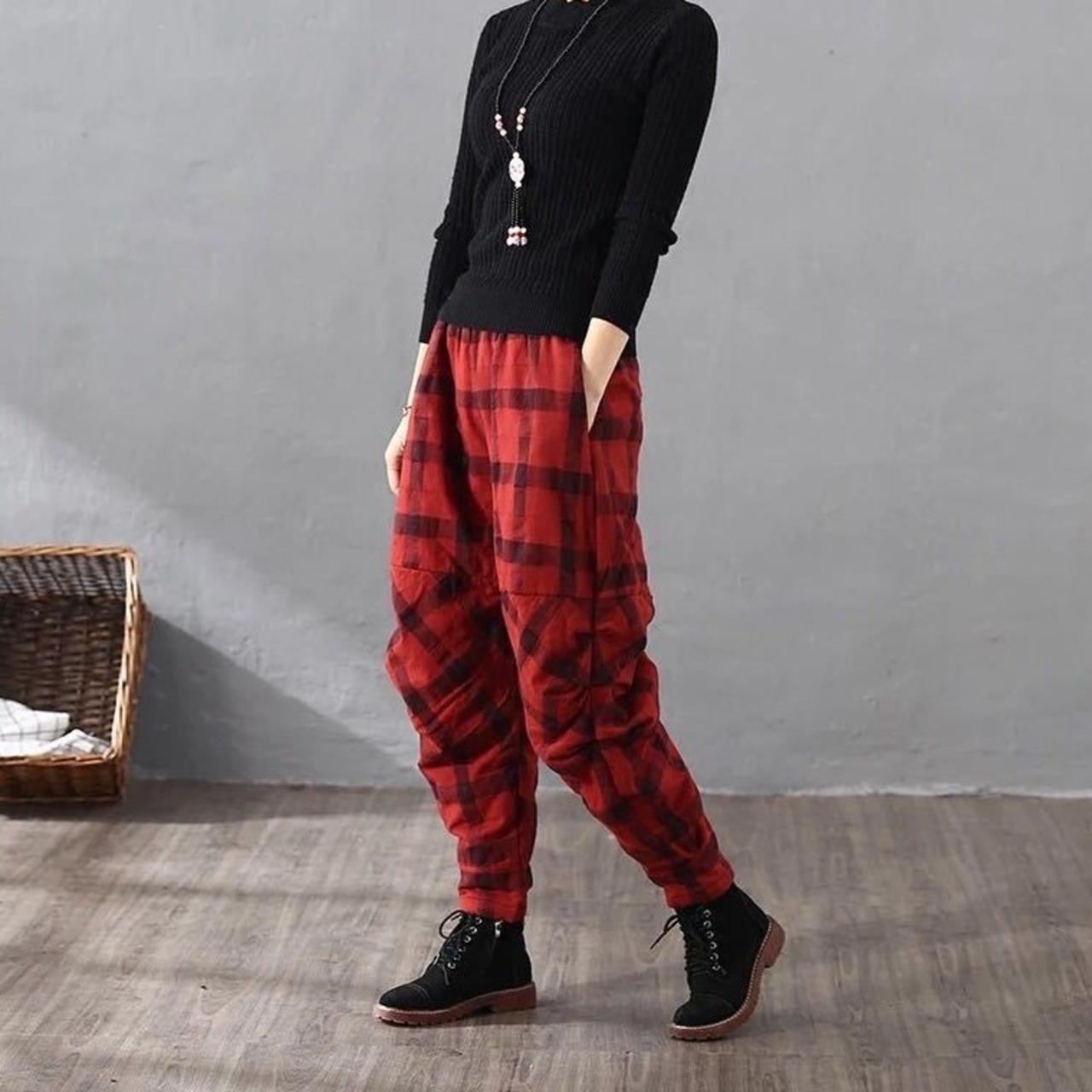 Thick Plaid Loose Pants / 厚手 チェック柄 ルーズ パンツ