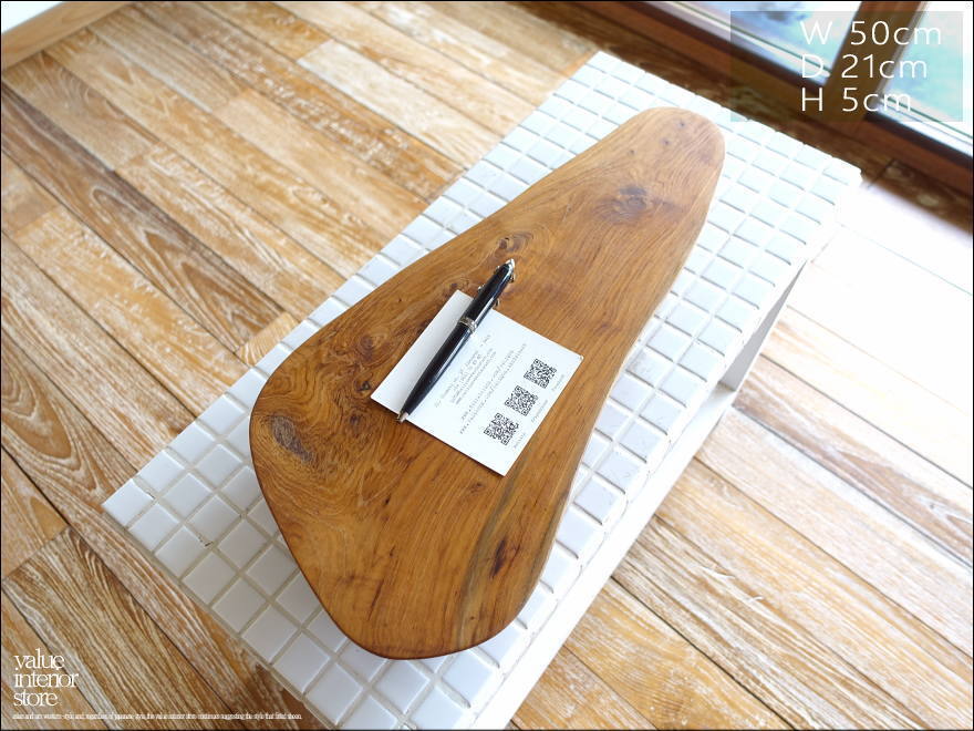 チーク無垢材 プリミティブトレイrfen/50cm ディスプレイトレイ 飾り台 花台 アクセサリートレイ 削り出し ペントレイ 一点物