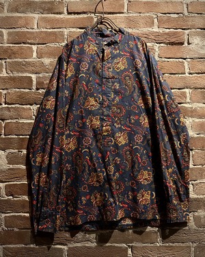 【Caka act3】Beautiful Paisley Pattern Vintage Loose Pullover Band Collar Shirt
