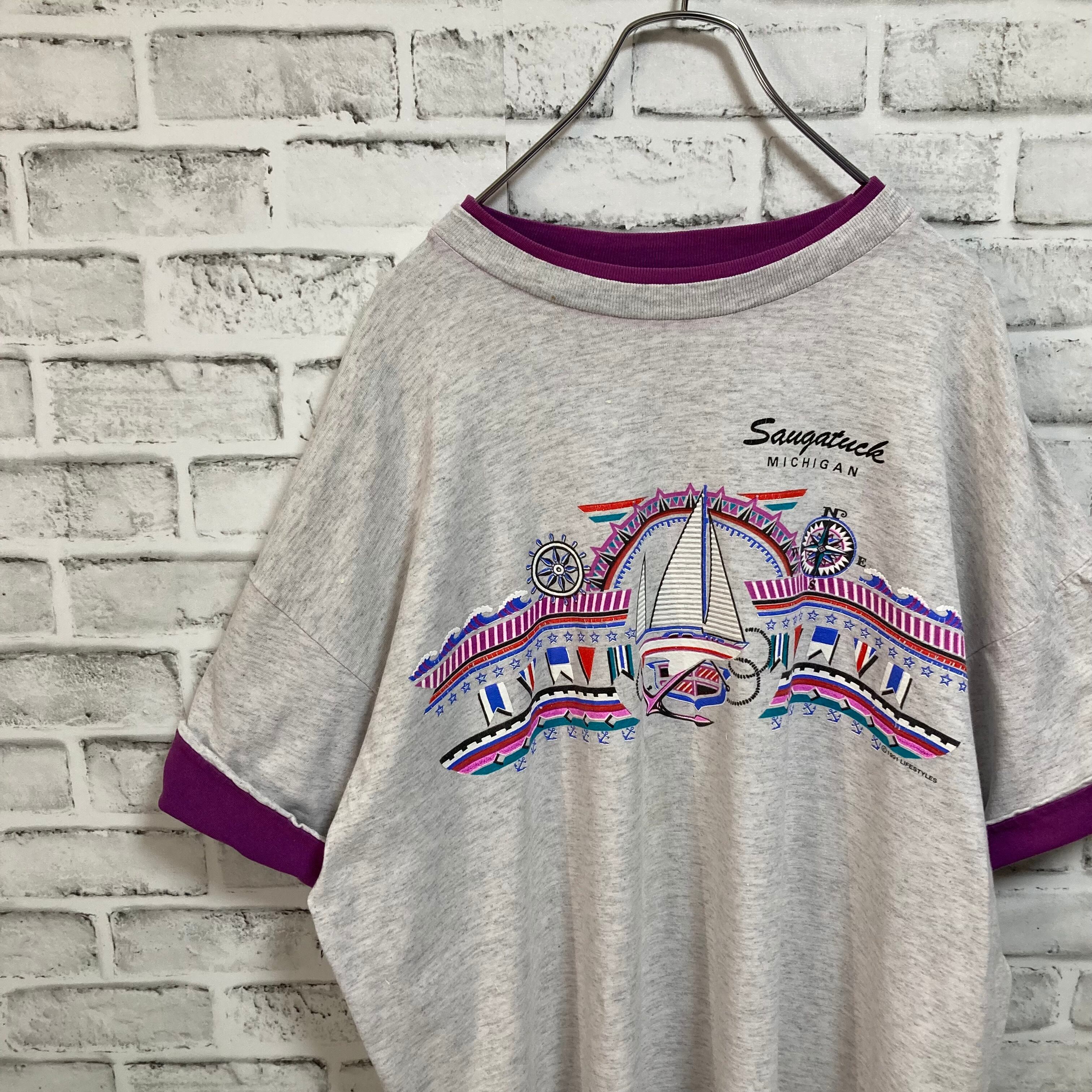 Lifestyles】S/S Ringer like Tee XL 90s Made in USA vintage